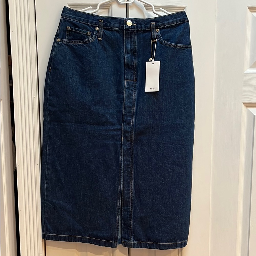Mango Dark Blue Denim Skirt Size L NWT
